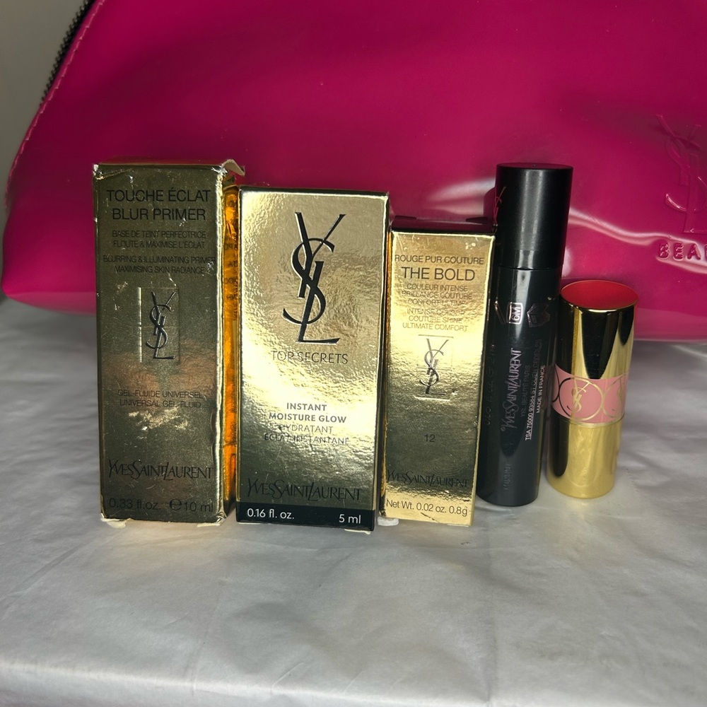 Yves Saint Laurent Pink Cosmetic Bag with 5-Piece Makeup Set - Picture 4 of 13